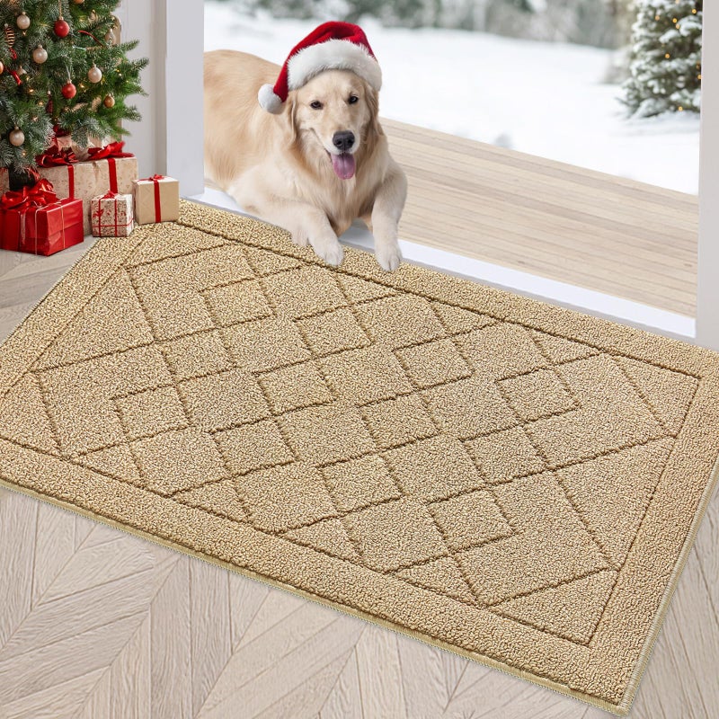 REFETONE Indoor Doormat, Front Back Door Mat 24"x36" Rubber Backing Non Slip Mats, Absorbent Washable Entrance Doormat for Entryway, Resist Dirt Low-Profile Inside Floor Mat for Muddy Shoes, Beige - Image 1